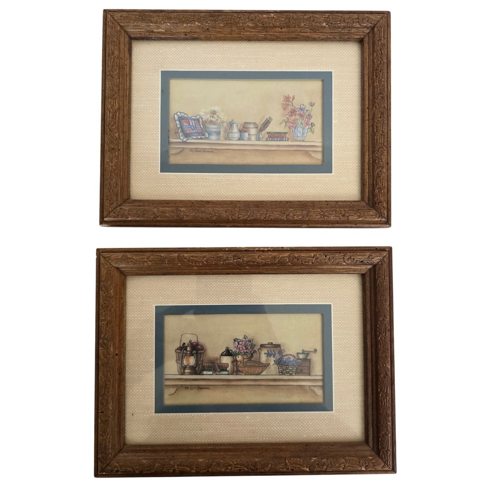 Kay Lamb Shannon Vintage Country Cottage Art Prints Set of 2 Wood Frames